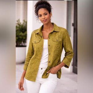 Chico's 100% Silk Lime Green Embroidered Jacket Size 0